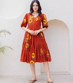 Rust color designer digital printed kota checks fabric girlie sophesticated rich looks kurti