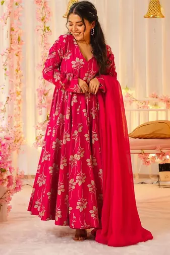 Pink color votikal printed readymade salwar suit