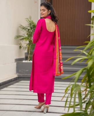 Pink color silk printed readymade salwar suit 2