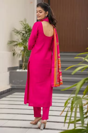 Pink color silk printed readymade salwar suit