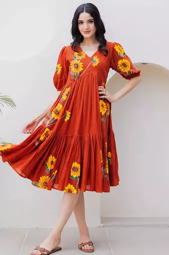 Rust color digital printed kota checks sophesticated rich looks kurti
