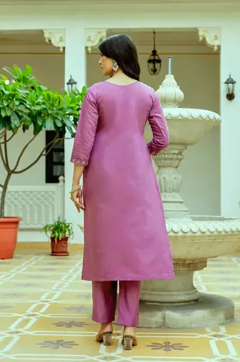 Pink color viscosee chanderi embroidery with printed readymade salwar suit