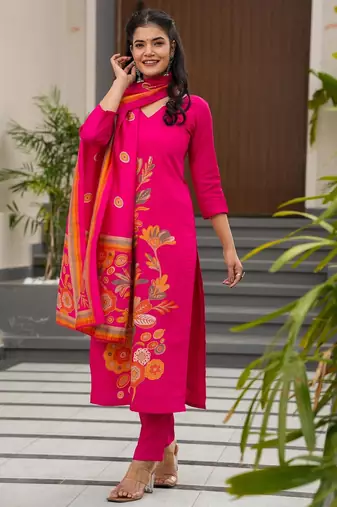 Pink color silk printed readymade salwar suit