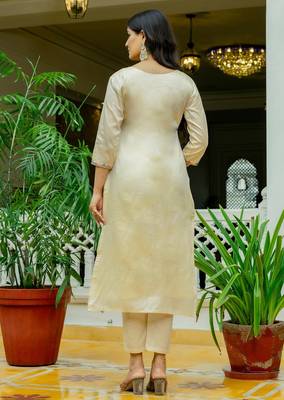 Cream color viscosee assam silk embroidery with printed readymade salwar suit 2