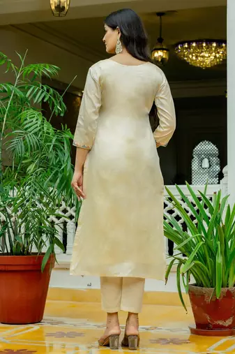 Cream color viscosee assam silk embroidery with printed readymade salwar suit