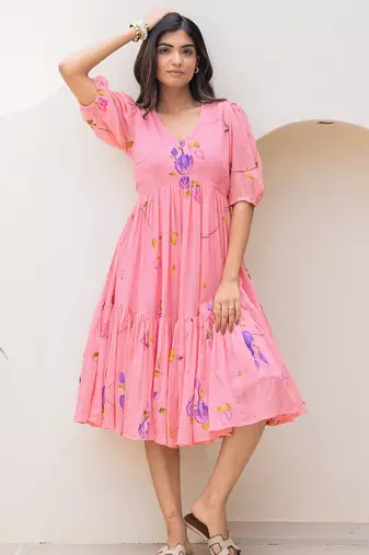 Pink color designer digital printed kota checks fabric girlie sophesticated rich looks kurti