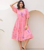 Pink color designer digital printed kota checks fabric girlie sophesticated rich looks kurti