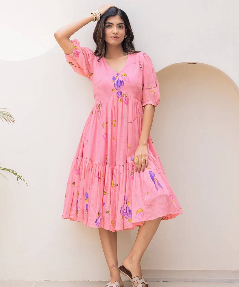 Pink color designer digital printed kota checks fabric girlie sophesticated rich looks kurti