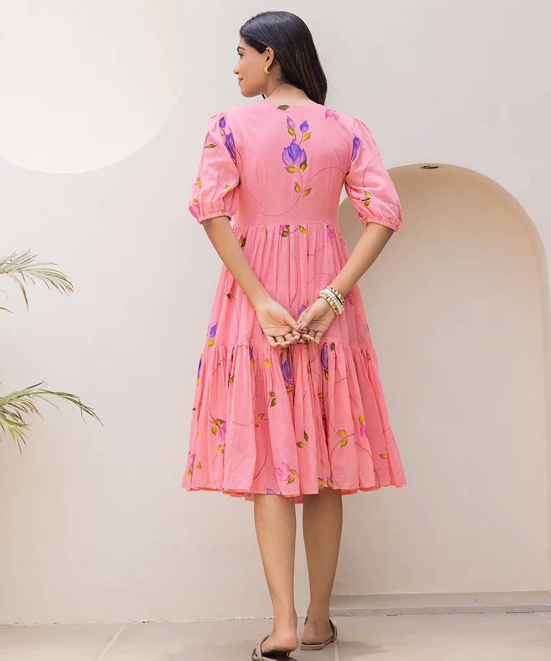 Pink color designer digital printed kota checks fabric girlie sophesticated rich looks kurti