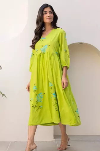 Parrot green color digital printed kota checks sophesticated rich looks kurti