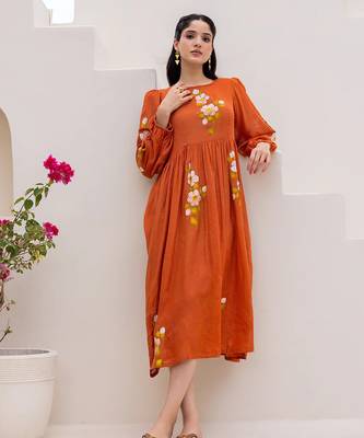 Orange color digital printed kota checks sophesticated rich looks kurti 2