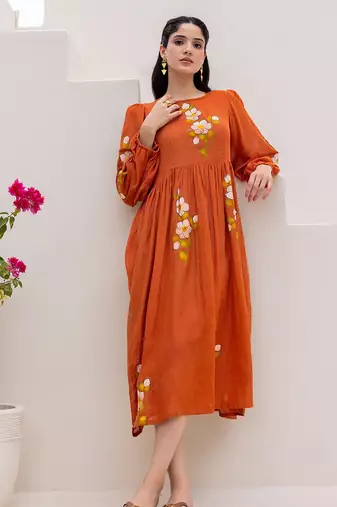 Orange color digital printed kota checks sophesticated rich looks kurti