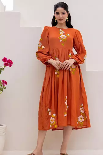 Orange color digital printed kota checks sophesticated rich looks kurti