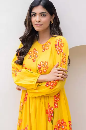Yellow color digital printed kota checks sophesticated rich looks kurti