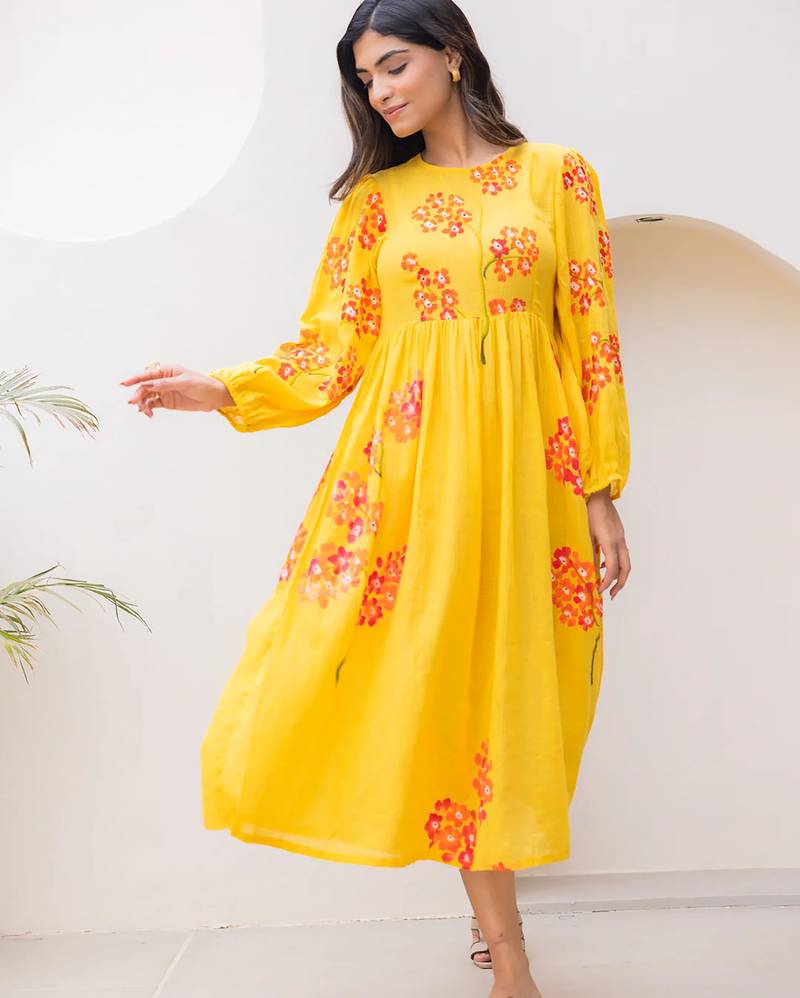 Yellow color designer digital printed kota checks fabric girlie sophesticated rich looks kurti