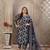 Navy blue color lichi viscose fabric prited plus size kurta set with dupatta