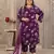 Purple color rayon fabric prited plus size kurta set with dupatta