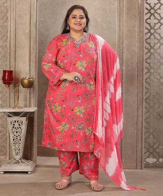 Gajri color rayon prited plus size kurta set with dupatta 1