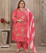 Gajri color rayon fabric prited plus size kurta set with dupatta