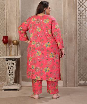 Gajri color rayon prited plus size kurta set with dupatta 3
