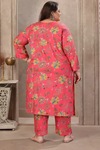 Gajri color rayon prited plus size kurta set with dupatta