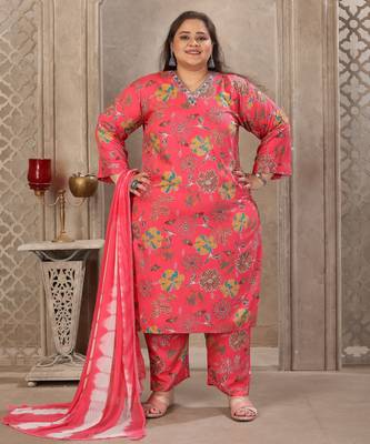 Gajri color rayon prited plus size kurta set with dupatta 5