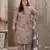 Grey color rayon fabric prited plus size kurta set with dupatta
