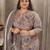 Grey color rayon fabric prited plus size kurta set with dupatta