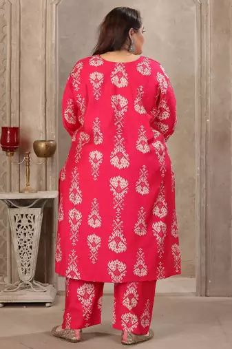 Pink color lichi viscosee prited plus size kurta set with dupatta