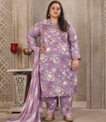 Lavender color rayon fabric prited plus size kurta set with dupatta