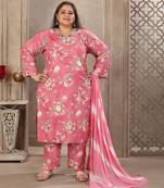 Onion color rayon fabric prited plus size kurta set with dupatta