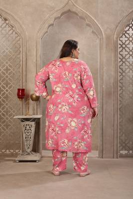 Onion color rayon prited plus size kurta set with dupatta 3