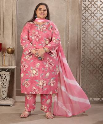 Onion color rayon prited plus size kurta set with dupatta 5