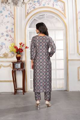 Blue color chanderi printed readymade kurta set for trendy girls 3