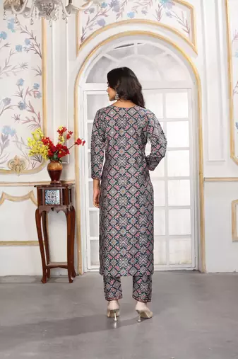 Blue color chanderi printed readymade kurta set for trendy girls