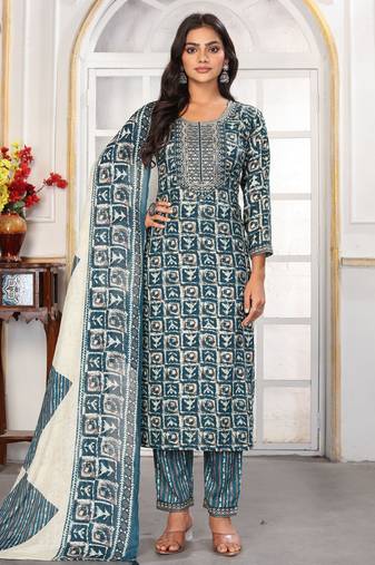 Rama color rayon fabric designer printed readymade kurta set for trendy girls