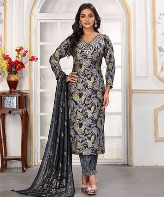 Black color chanderi printed readymade kurta set for trendy girls 1