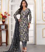 Black color chanderi fabric printed readymade kurta set for trendy girls