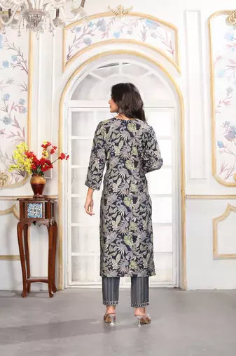 Black color chanderi printed readymade kurta set for trendy girls
