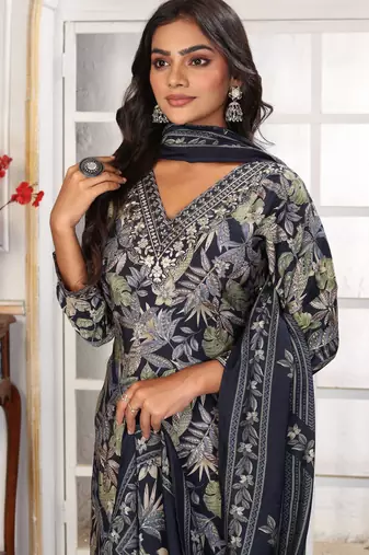 Black color chanderi printed readymade kurta set for trendy girls