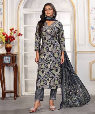 Black color chanderi printed readymade kurta set for trendy girls 5