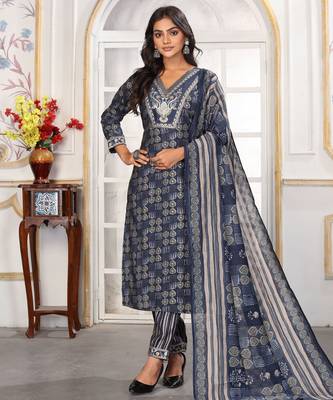 Blue color chanderi printed readymade kurta set for trendy girls 1