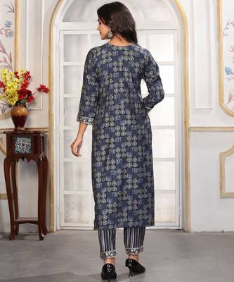 Blue color chanderi printed readymade kurta set for trendy girls 3