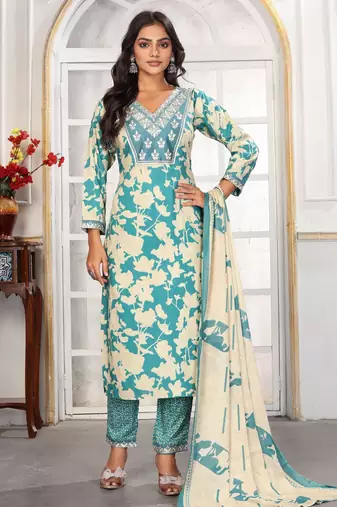 Sea green color rayon fabric designer printed readymade kurta set for trendy girls
