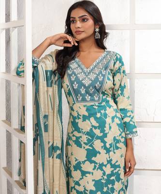 Sea green color rayon printed readymade kurta set for trendy girls 4