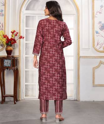 Wine color chanderi printed readymade kurta set for trendy girls 3