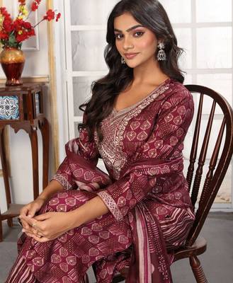 Wine color chanderi printed readymade kurta set for trendy girls 4