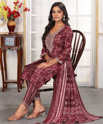 Wine color chanderi printed readymade kurta set for trendy girls 5