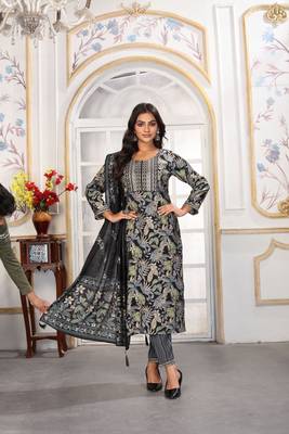 Black color chanderi printed readymade kurta set for trendy girls 1
