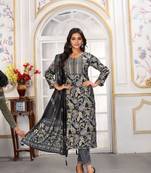 Black color chanderi fabric printed readymade kurta set for trendy girls